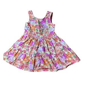 Peppa Pig Tiered Dress Kids Pale Banana Yellow Floral Print 2T Excellent